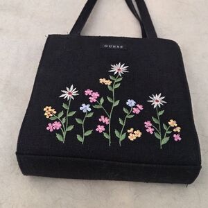 GUESS Black Tote with Colorful Floral Embroidery